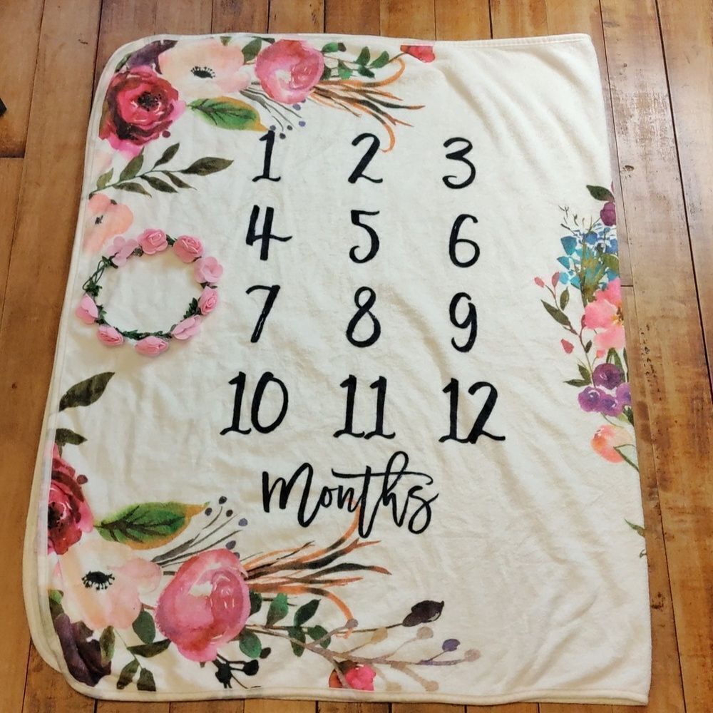Baby Milestone Blanket Pink Floral Baby Girl White Spring - Picture 2 of 12